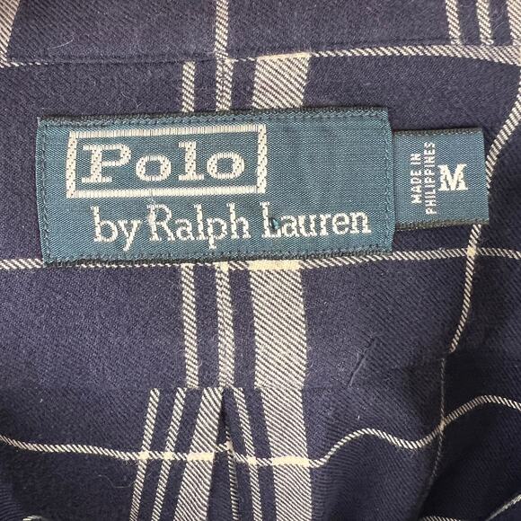 VINTAGE Ralph Lauren Mens Navy Blue White Plaid Button-Down Long Sleeve Shirt M - Picture 4 of 5